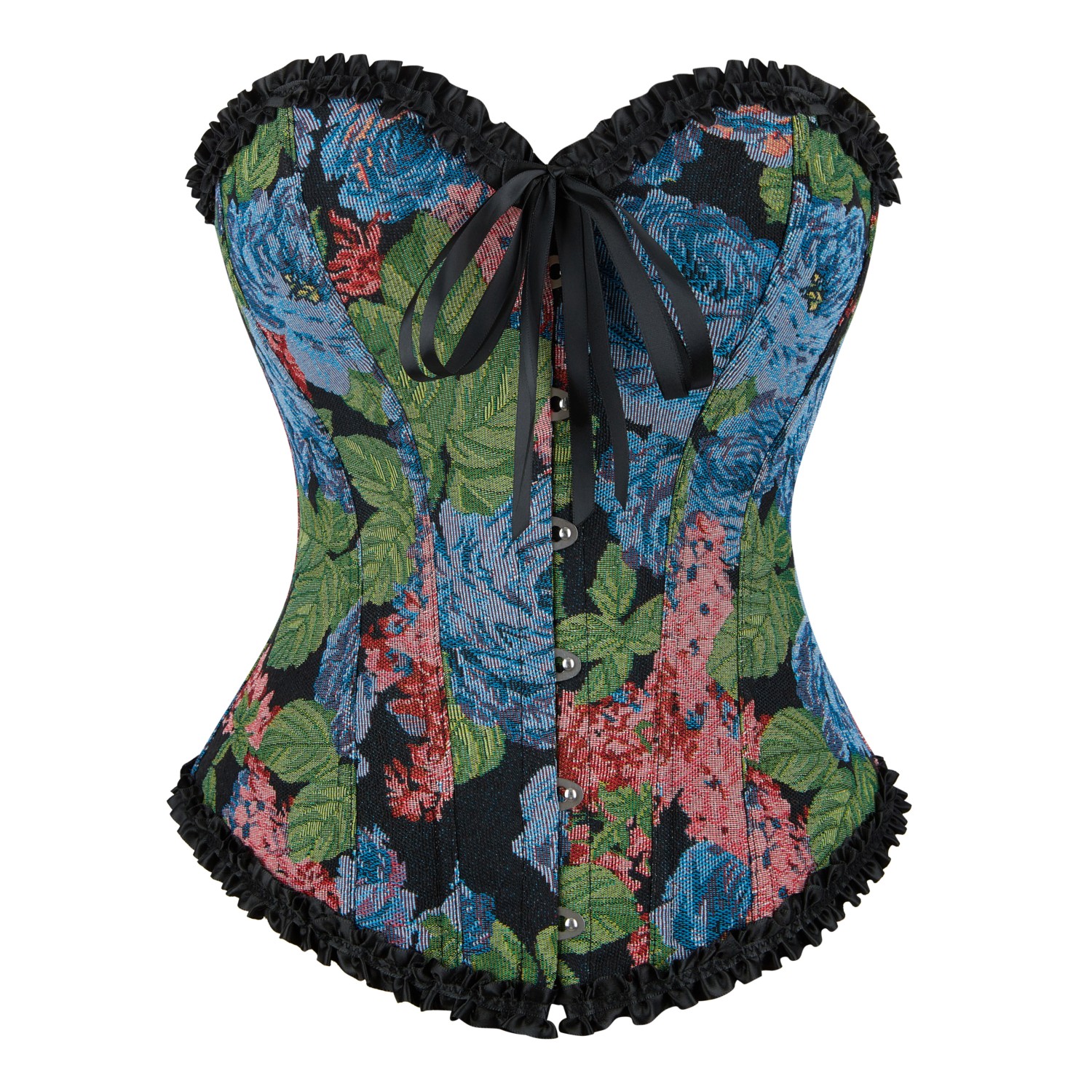 Rufffled Womens Pleated Lace Up Boned Corset Vintage Bodyshape